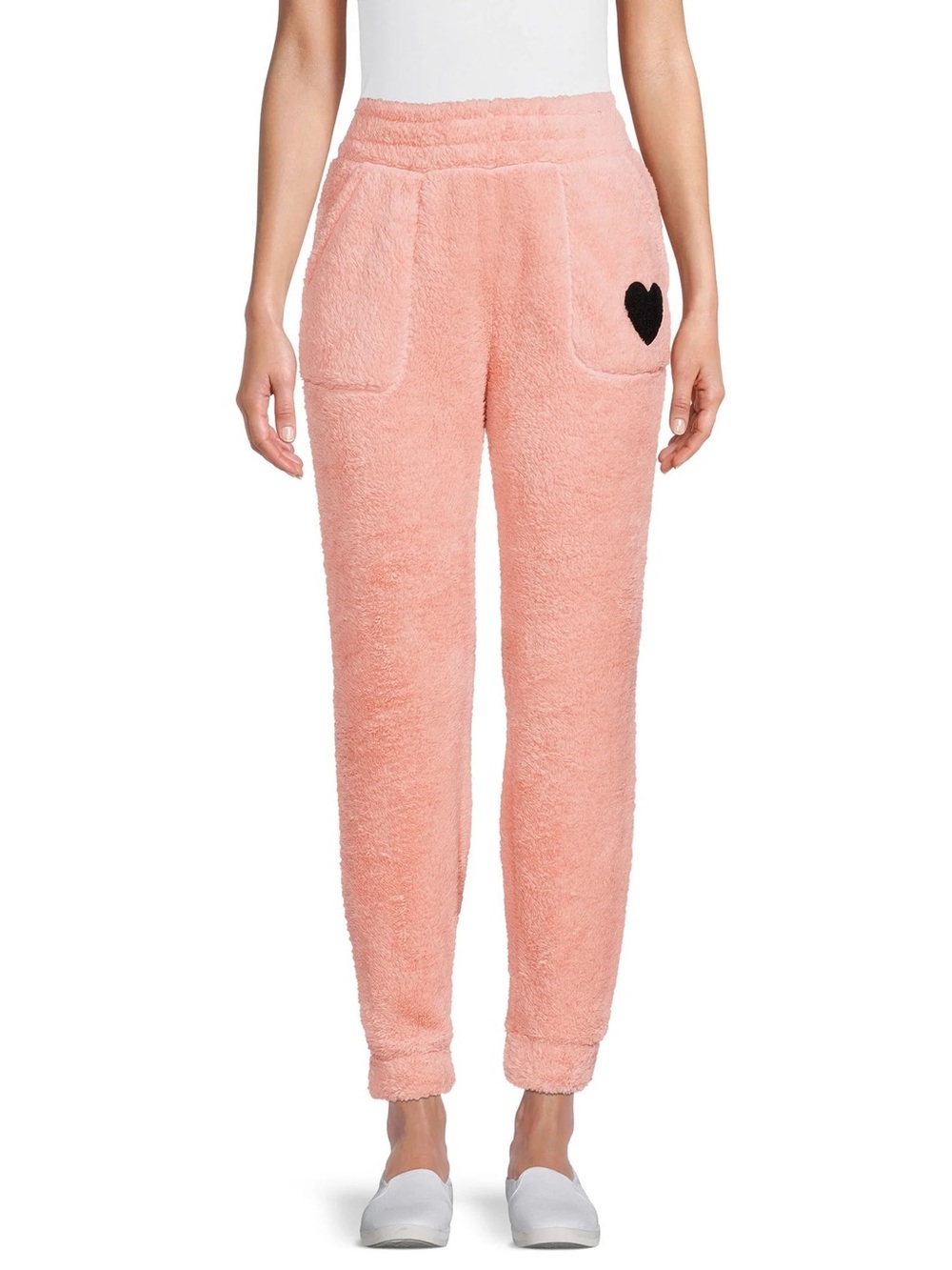 NWT No Boundaries Juniors Puppet Plush Joggers orange with black heart M